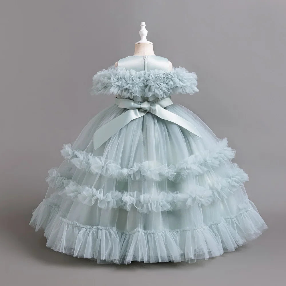 New Elegant Dress for Girls Flower Wedding Long Embroidered Panto Skirt 4-12 Years Old Piano Performance Girl Dress