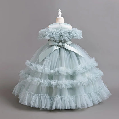 New Elegant Dress for Girls Flower Wedding Long Embroidered Panto Skirt 4-12 Years Old Piano Performance Girl Dress