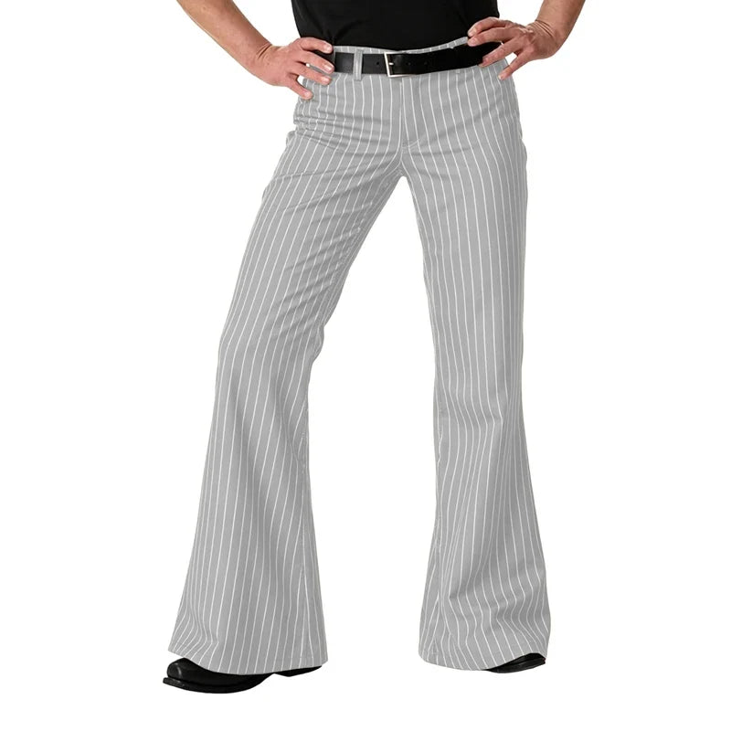 Men's Polyester Blend High Waist Flared Pinstripe Pants Soft Breathable Disco Party Retro Stage Nightclub Spring Summer Trousers