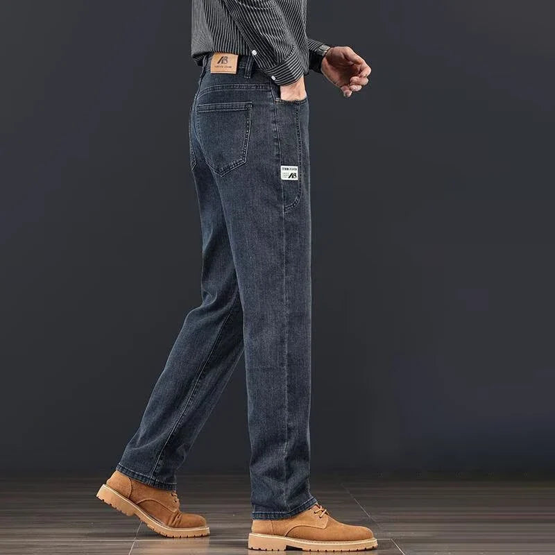 2026 Spring Autumn New Fashion Men Jeans Male Baggy Straight Leg Business Casual Comfortable Plus Size Wide Leg Denim Trousers