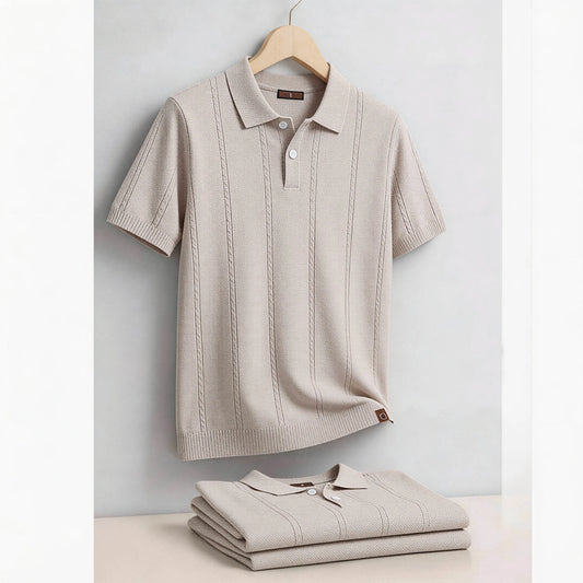 Men's Stripe Golf Polo Shirt Old Money Cool Silk Fabric Short Sleeve Icy Touch Breathable Casual Summer Top
