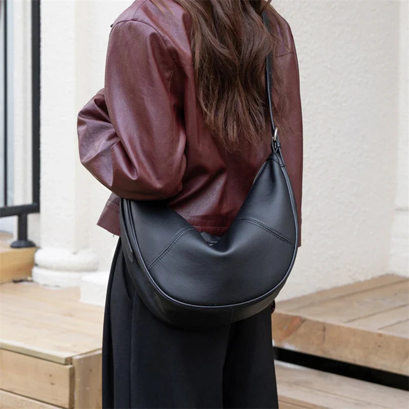 Slouchy Genuine Leather Hobo Bags For Women Luxury Cowhide Soft Crescent Shoulder Bag Crossbody Work Purses Handbags