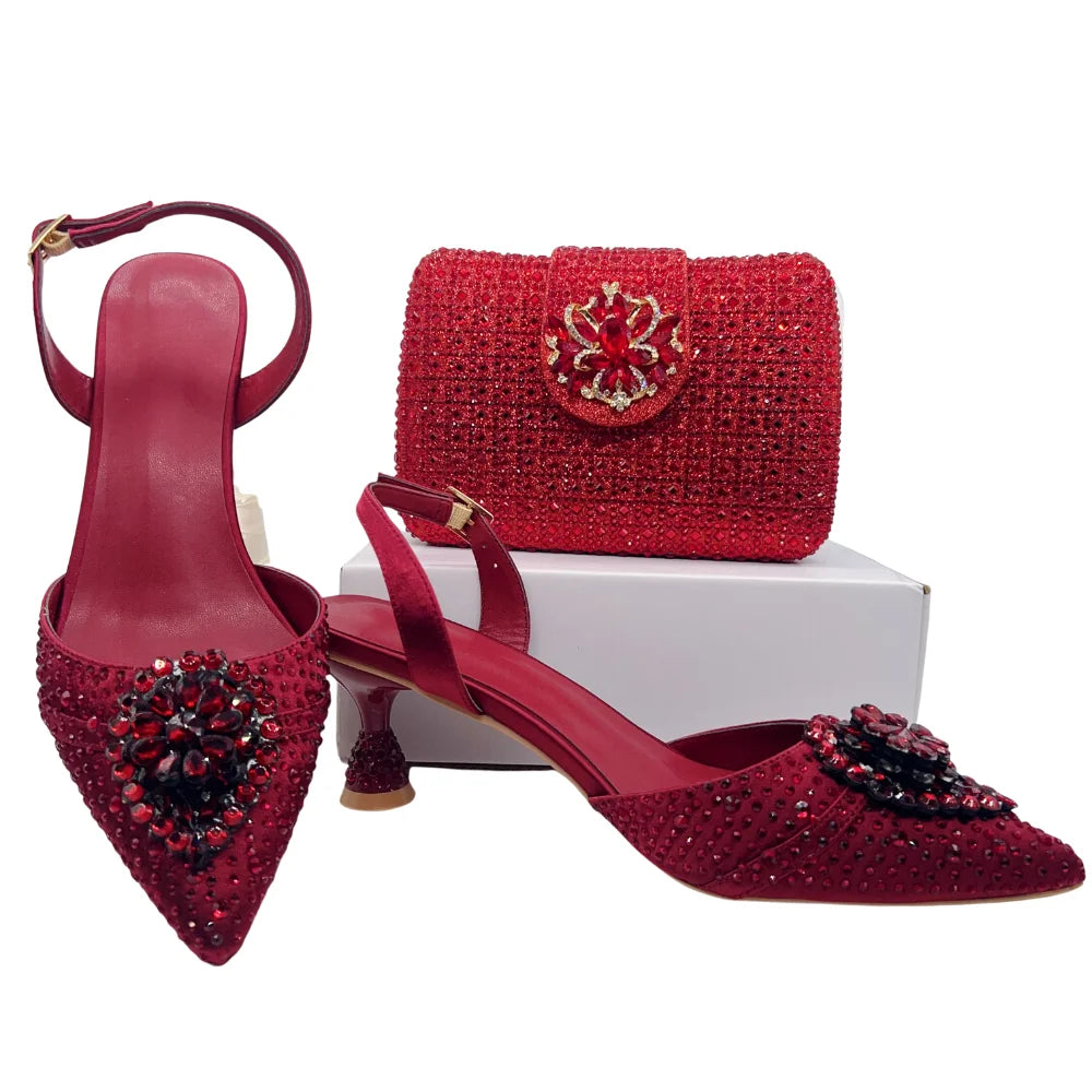 Women's Clutch Bag and Shoes Fairy Diamond High Heels Stylish Dress Shoes Pointed Toe Stiletto Heels Elegant Party Wedding Shoes