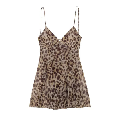 2025 Summer New collection Women's vacation Style printed silk mesh sexy V-neck halter short Dress Hot Girl Dress