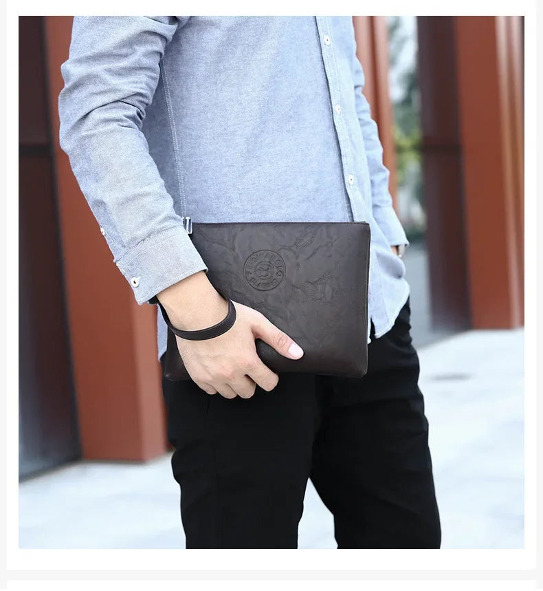 Nouvelle Pochette pour Homme Style Business Grand Portefeuille en Cuir PU Souple Homme avec Dragonne Sac Élégant Décontracté et Tendance Sac à Main Pochette Homme