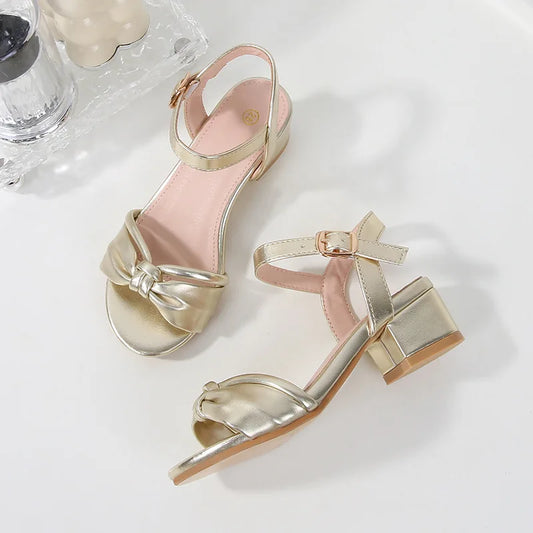 Girls' Sandals 2024 Summer New Student Performance Dance Shoes Fashion Children's High Heel Princess Sandals Size 28-35