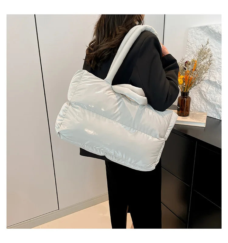 Fashion Large Capacity Puffer Shoulder Bags Padded Women Handbags Casual Nylon Quilted Big Tote Bag Warm Winter Shopper Purses