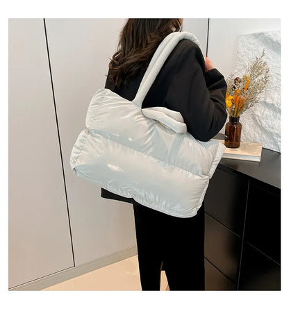 Fashion Large Capacity Puffer Shoulder Bags Padded Women Handbags Casual Nylon Quilted Big Tote Bag Warm Winter Shopper Purses