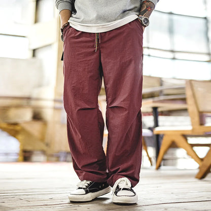 Men's Field Cargo Pants Lightweight Nylon Straight Leg Tactical Workwear Casual  Elastic Waist Trousers for Spring Summer