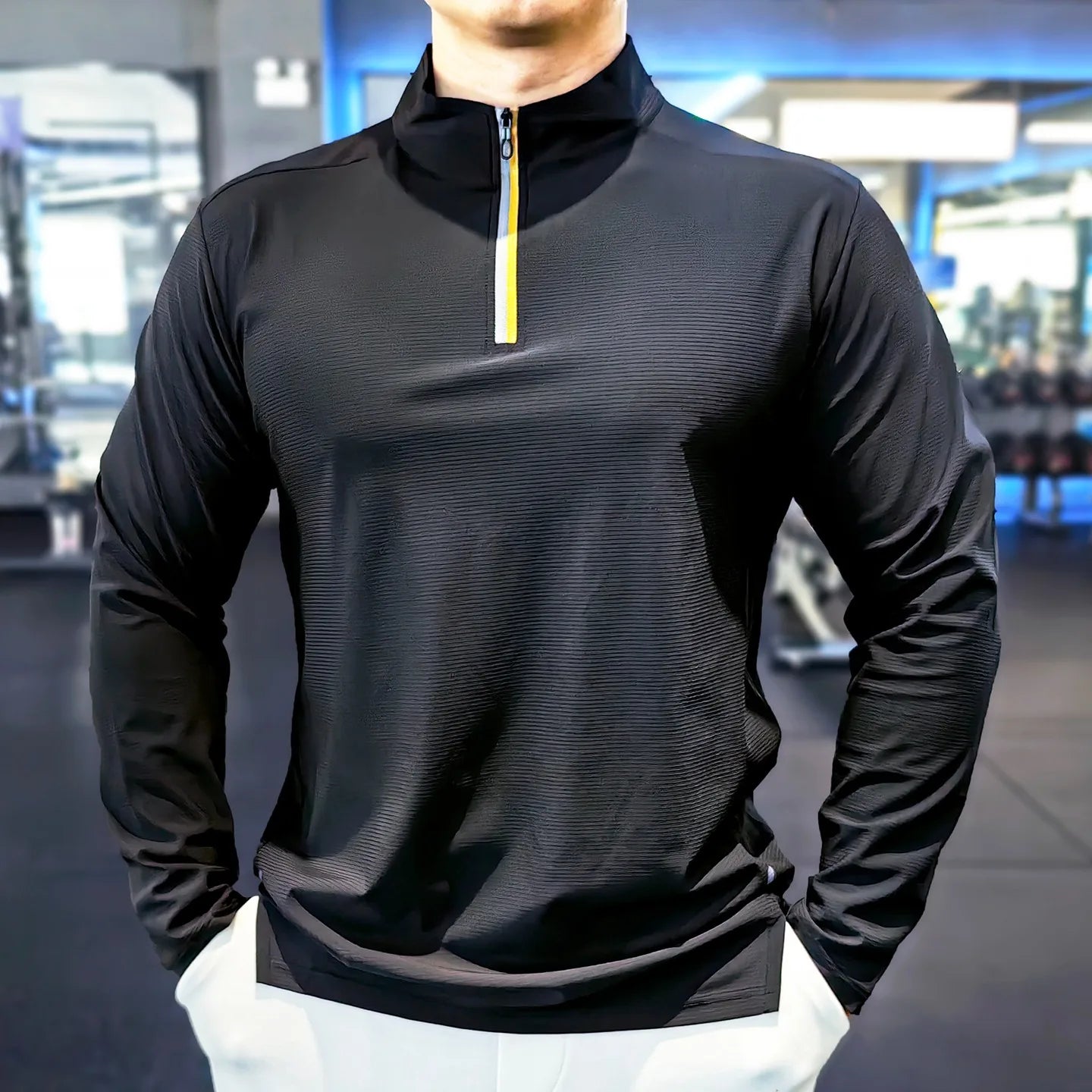 Stand-up Collar Sports Long-sleeved Men Autumn Outdoor Running Gym Fitness Training Clothes Elastic Quick-drying Breathable Top