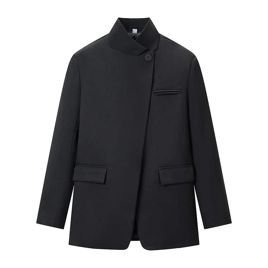 2026 Spring Blazer For Women Fashion Plaid Suit Coat Stand Collar Single Button Long Sleeve Jacket Female Fashion Streetwear