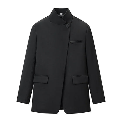 2026 Spring Blazer For Women Fashion Plaid Suit Coat Stand Collar Single Button Long Sleeve Jacket Female Fashion Streetwear