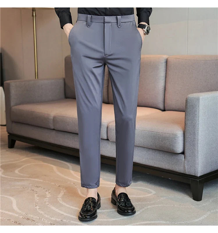 Mens Dress Pants Trousers 2025 Summer New Thin Breathable Solid Casual High Elastic Slim Fit Suit Pants Streetwear Men Clothing