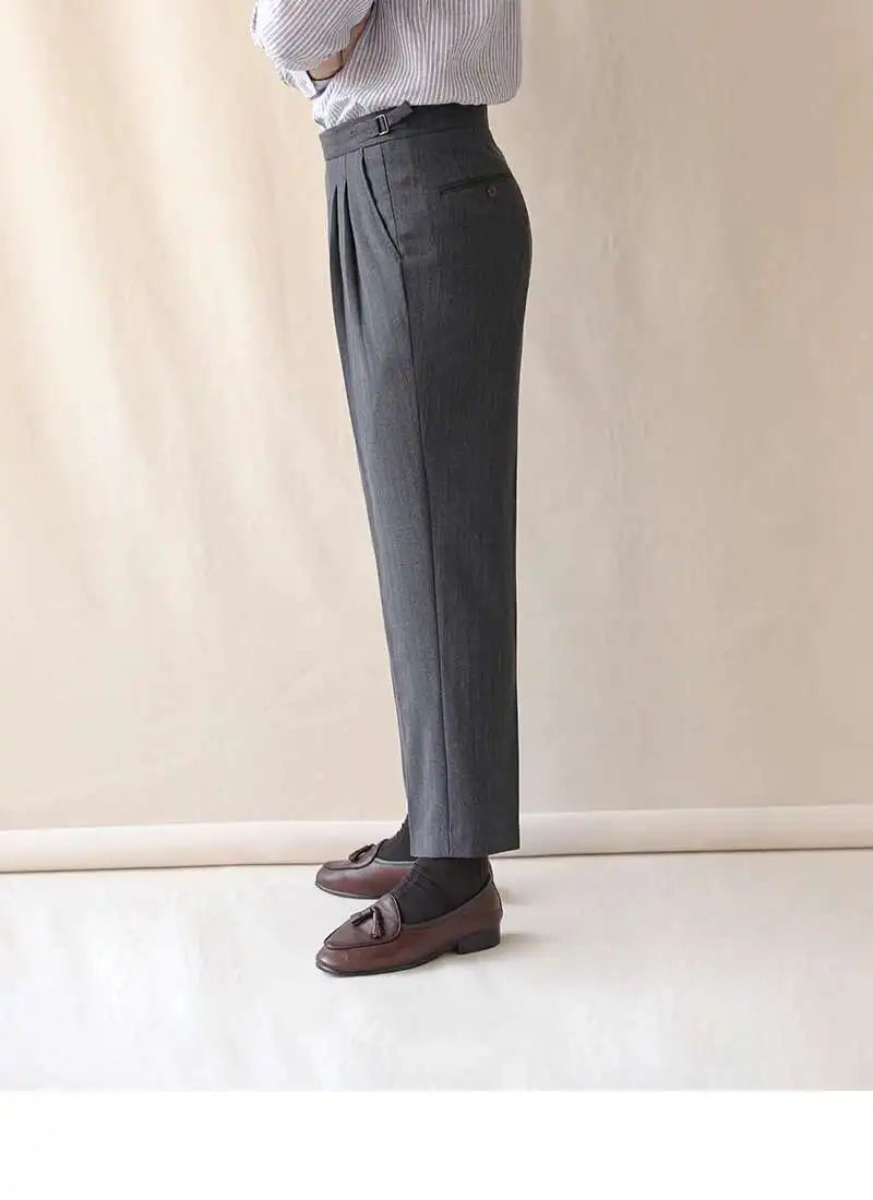 Business High Waist Straight Suit Pants Men British Slim Fit Pants Men Social Trousers Casual Pant Formal Wear Pantalones Hombre