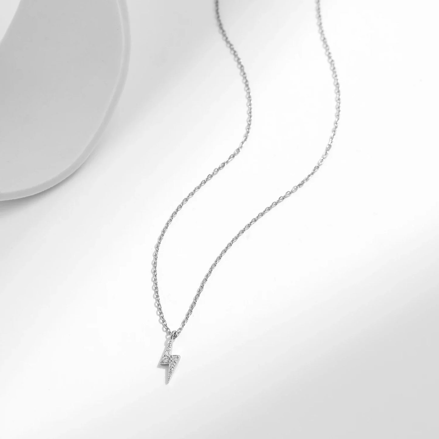 925 Sterling Silver Tiny Lightning Pendant Necklace Stackable Trendy Neck Chain For Women Girls Party Gift Fine Jewelry