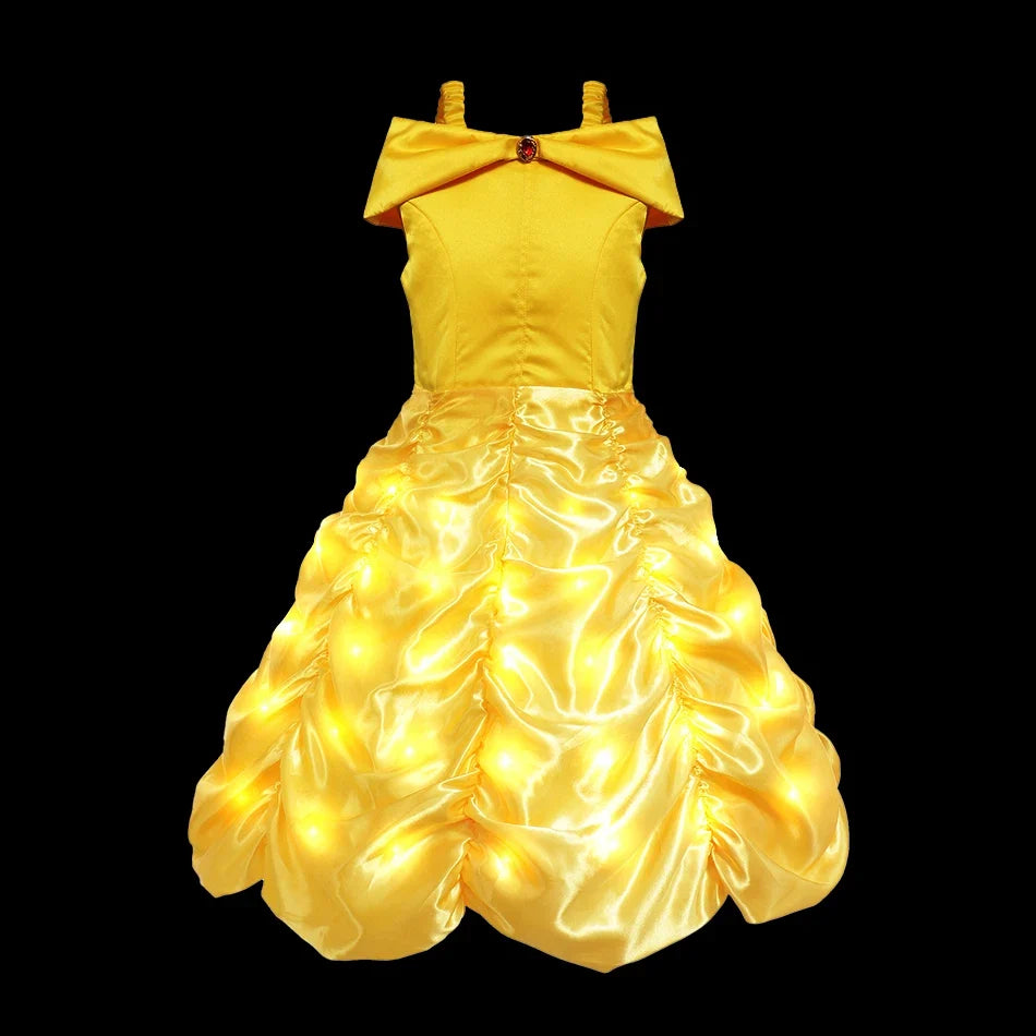 Girl Elsa Anna Princess Dress with LED Light Up Costume for Kids Cosplay Party Clothes Rapunzel Aurora Outfit Carnival Prom Gown