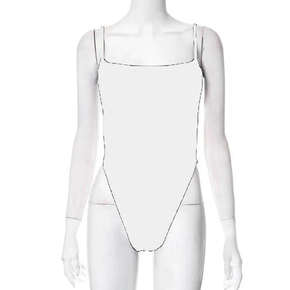 Sexy Vintage Hottie Fashion Bodysuit 2000s Streetwear Tops New Women Slim Short Patchwork Backless Pure Colour Hollow Jumpsuit