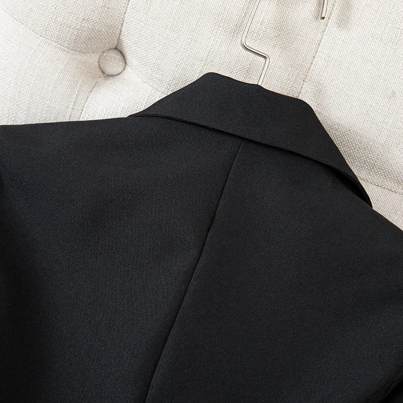 Slimming Black Suit Jacket Women's Midi Length Waist-Cinching Spring Fashion Elegant High-End Feelings Business Casual Coat