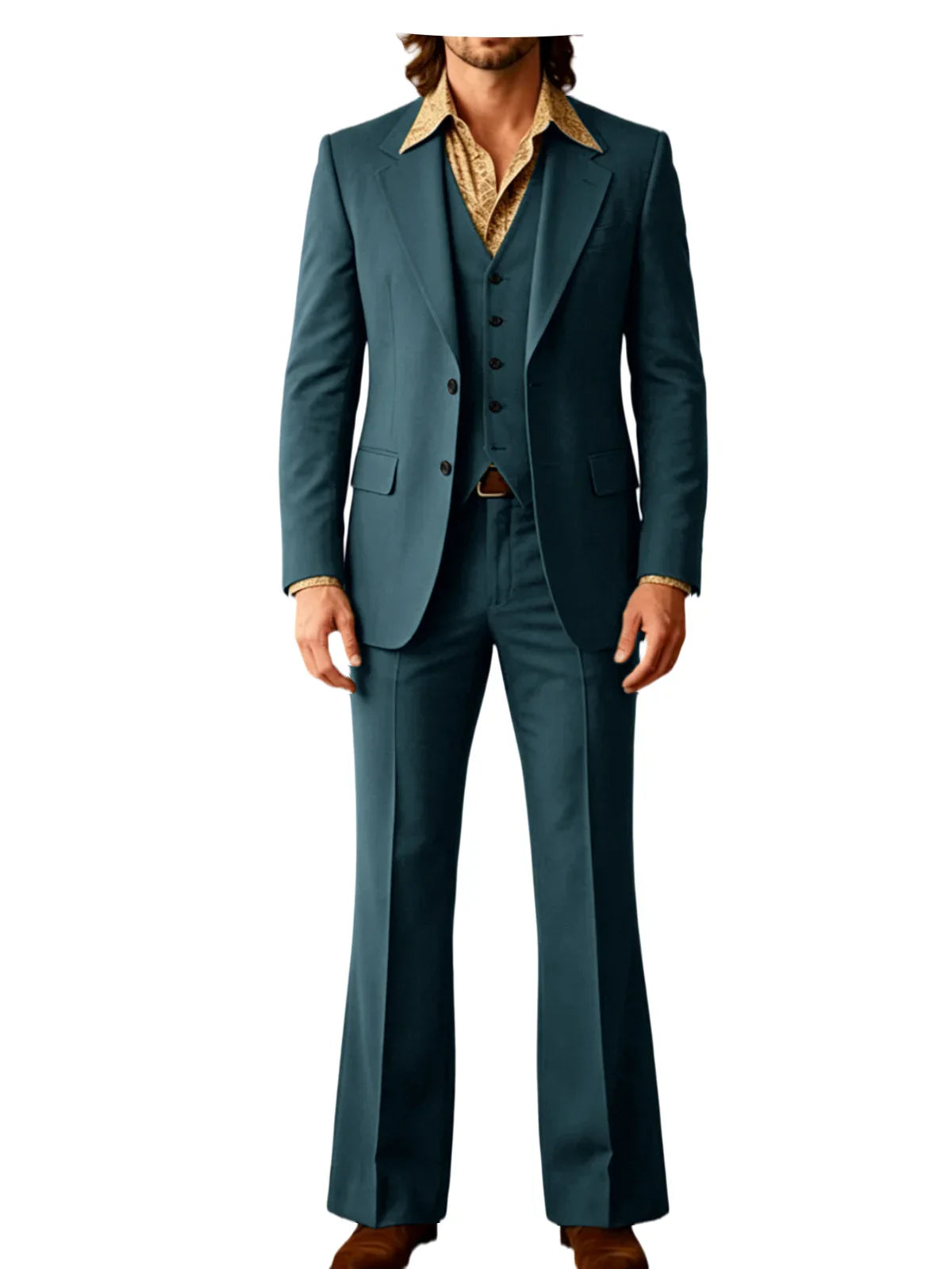 Retro Men's Linen 3 Piece Notch Lapel 2 buttons Jacket Flared Trouser Breathable Elastic for Casual Beach Wedding Groom Tuxedo