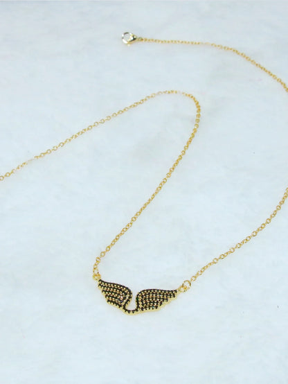 Delicate Women 24K Gold Plated Zircon Angel Wing Chain Pendant Necklace