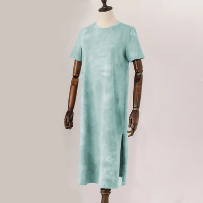 Original Casual 94% Cotton Summer Women's Dresses Solid Short Sleeve Spilt Long Midi Dress Fashion Sundress Female Clothing