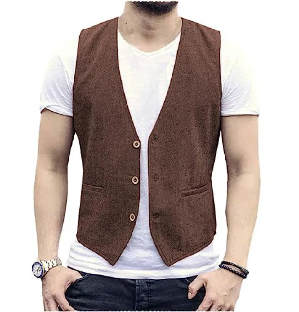 Large Men's Suit Vest  Spring And Summer Linen Cotton Slim Fit Waistcoats Lightweight And Breathable Single Breasted Casual Vest