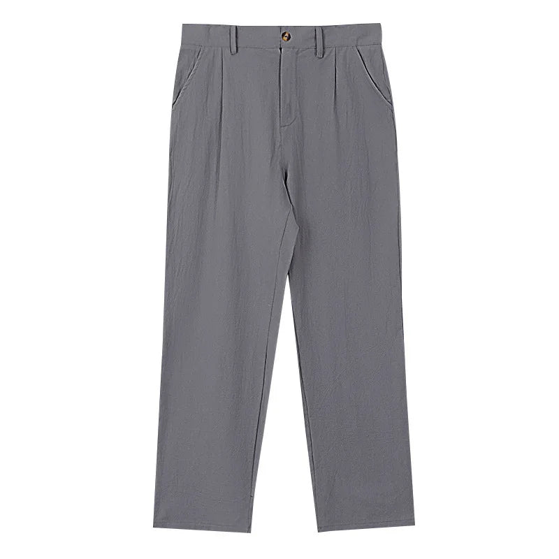 Amazon European and American Men's Linen Solid Color Casual Suit Pants New Fashion Beach Wide-Leg Trousers