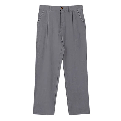 Amazon European and American Men's Linen Solid Color Casual Suit Pants New Fashion Beach Wide-Leg Trousers