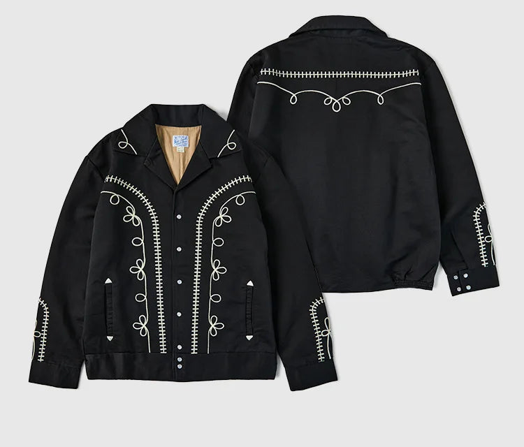 Non Stock Bolero Men's Rockabilly Jacket in Black Vintage-Inspired Western Embroidery Outerwear