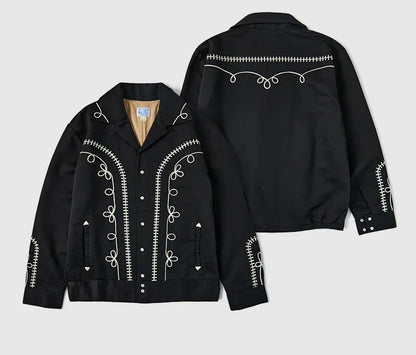 Non Stock Bolero Men's Rockabilly Jacket in Black Vintage-Inspired Western Embroidery Outerwear