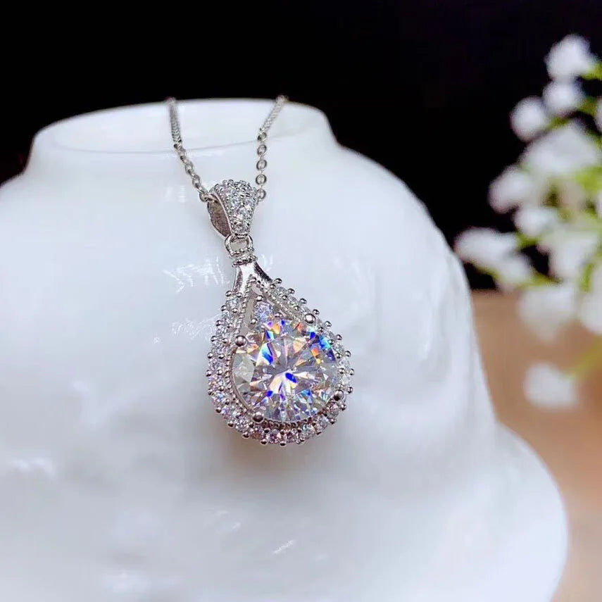 Luxury 925 Sterling Silver Real 5ct Moissanite Pendant Necklace for Women Anniversary Party Diamond Necklaces Fine Jewelry