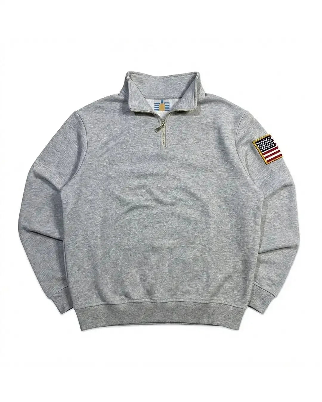 Y2K Navy Blue Quarter Zip Sweatshirt USA Embroidered American Flag Patch Jacket Men Women Vintage Streetwear Fashion Trend Top