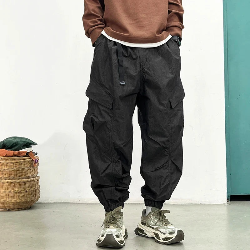 Korean Techwear Cargo Pants Men Spring Summer Quick Dry Lightweight Streetwear Casual Loose Fit Tapered Joggers Hip Hop Trendy