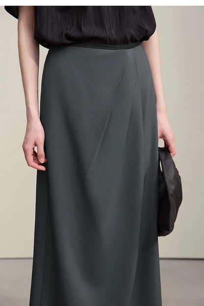 Women's Skirt 2026 Summer New Solid Color Wrinkle-Resistant Elegant Office Versatile Long Pleated Skirt For Women 12622145