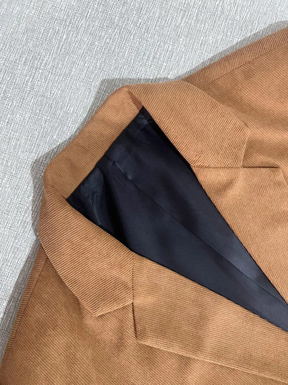 Men's Corduroy Blazer Jacket Medium Thick Business Suit Spring & Fall Season Fitted Design Woven Fabric Style