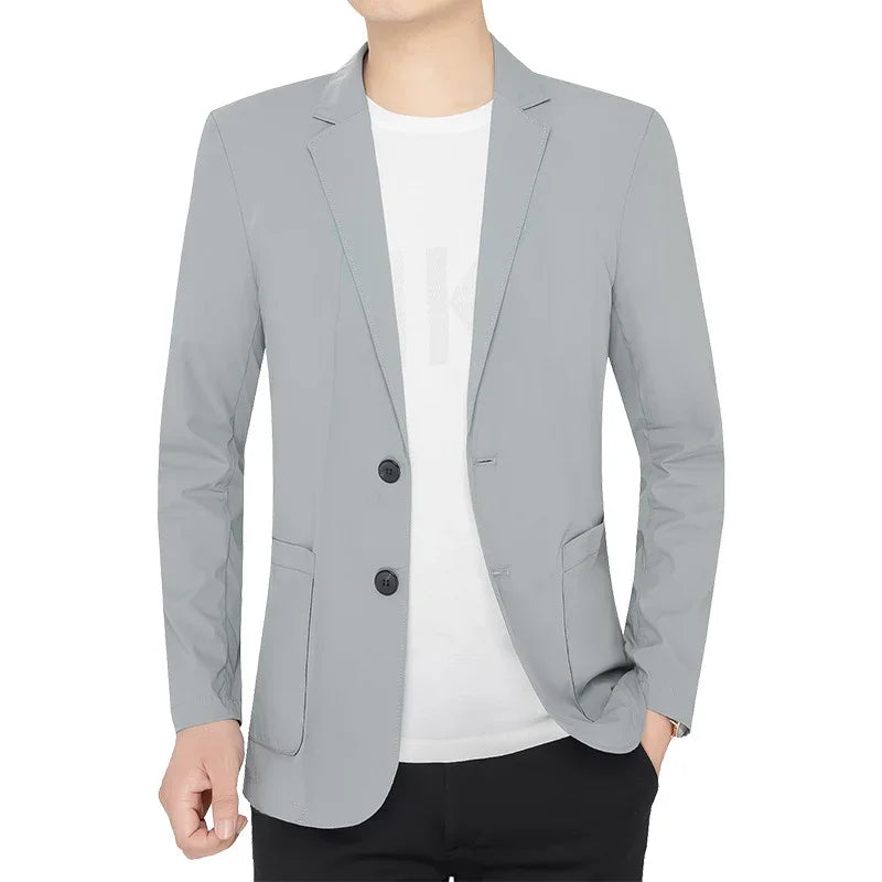 Brand Summer Men Blazers Gray Solid Color Thin Anti Wrinkle Quick Drying Soft Business Suit Blazer Jacket for Man
