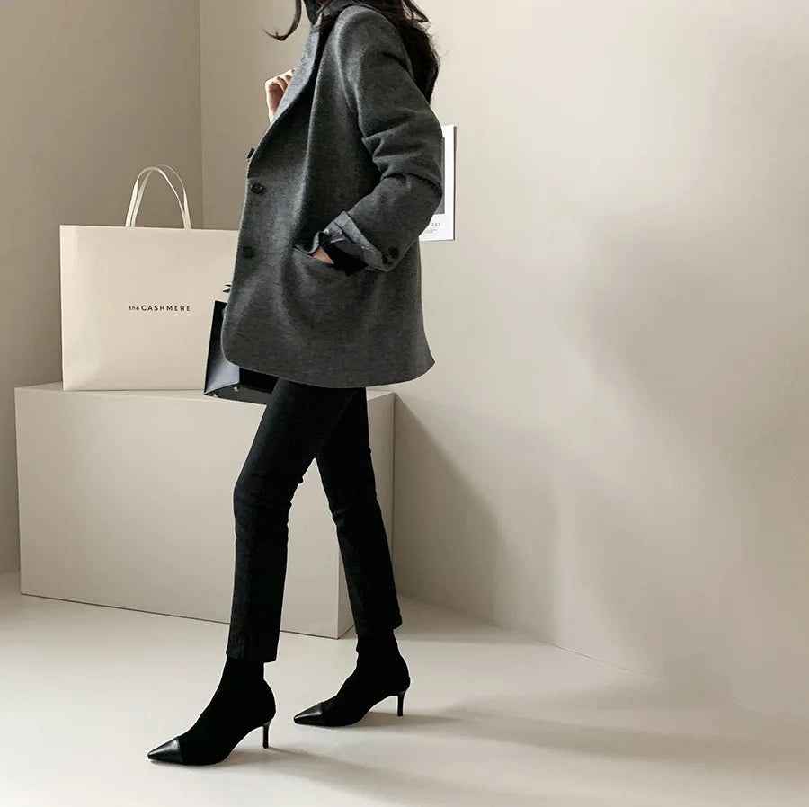 Hot Selling Slimming Vinegar Medium Long Suit Collar Windbreaker Women's Commuting Temperament Suit Jackets Single Breasted