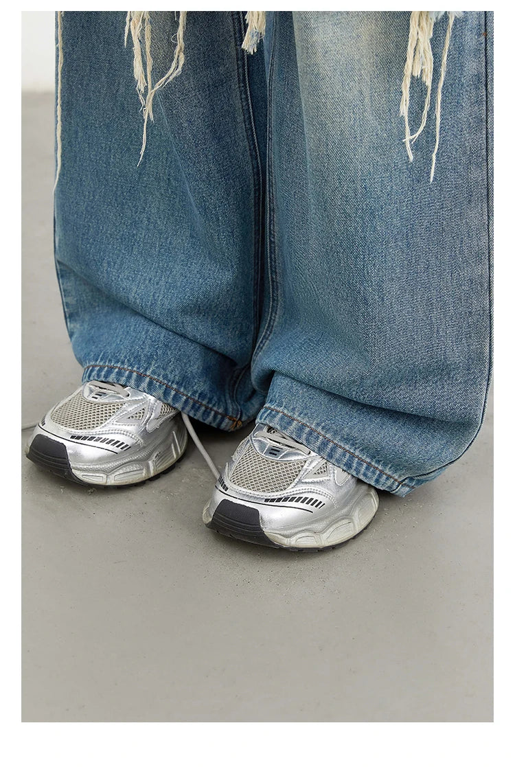 Women Jeans Loose Casual High Waisted Wide Leg Ripped Rough Edge Denim Pants Female Trousers Spring Autumn 2025