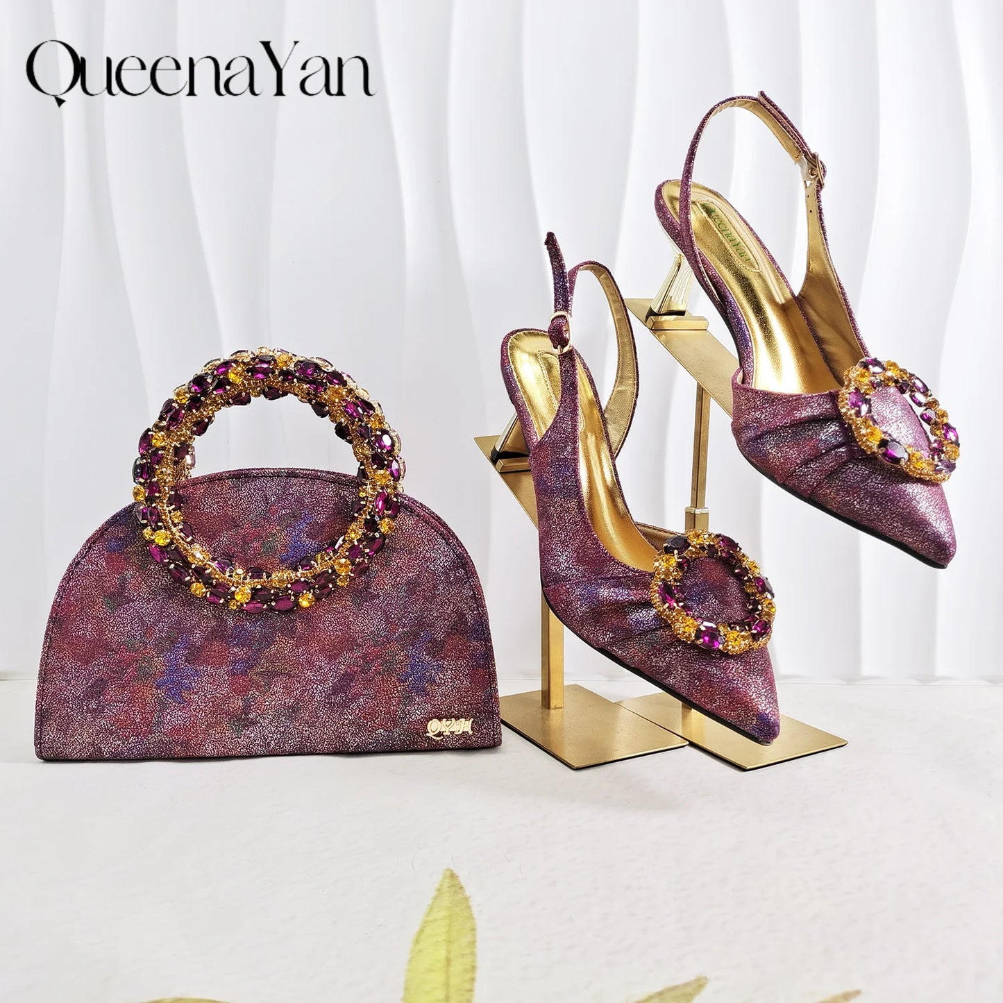 European and American high-end women's shoes with garland diamond clutches, pointed shoes Nigerian wedding shoes and bag