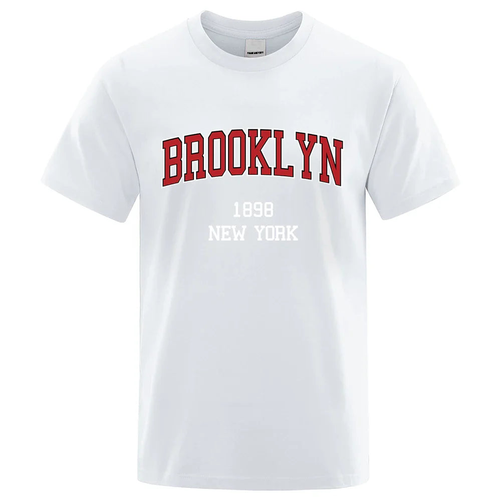 Brooklyn 1898 New York City Letter Prints T Shirt Men Creativity Tee Clothes T-Shirts Loose Summer Tshirt Cotton Breathable Tops