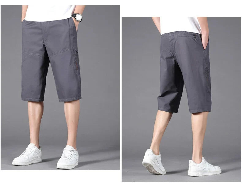 Men's Cargo Shorts Casual Hiking Fishing Shorts Big Size Mens Fashion Zipper Pockets Drawstring Elastic Waist Short