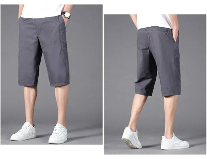 Men's Cargo Shorts Casual Hiking Fishing Shorts Big Size Mens Fashion Zipper Pockets Drawstring Elastic Waist Short