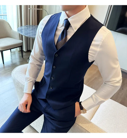 ( Vest + Pants) Men Luxury High Quality Business Suit Vest 2 pieces Formal Groom Wedding Dress Vest Set Fashion Club Clothing