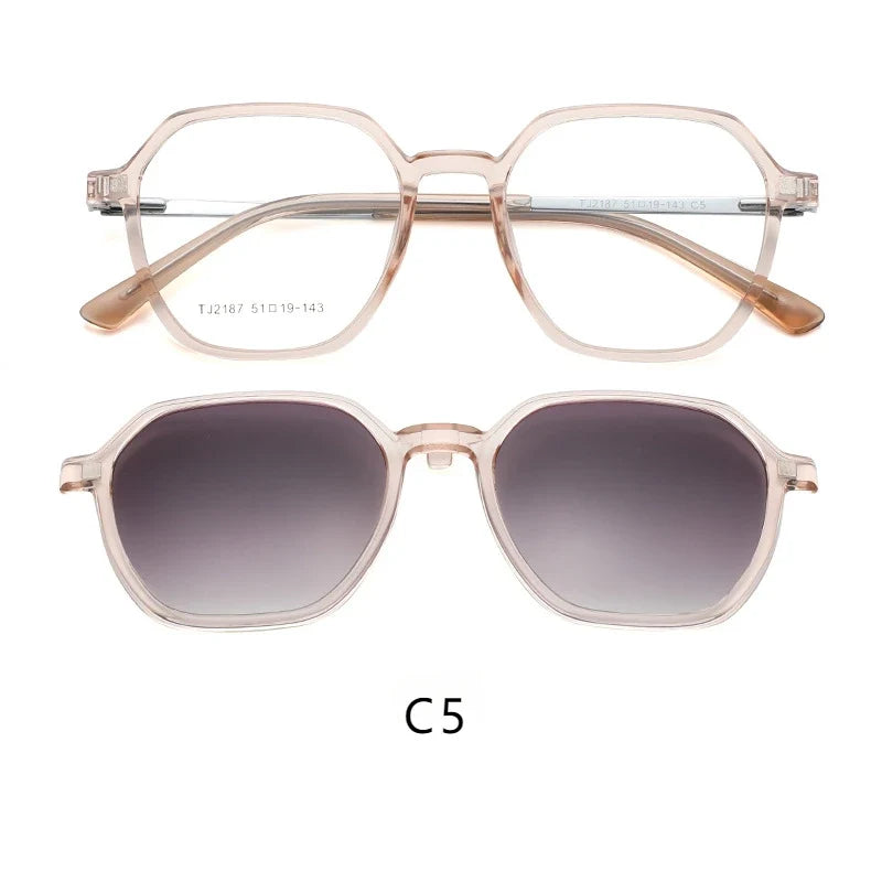 Magnetic Clip on Glasses Women Driving Polarised Polygonal Optical Myopia Eyewear Men Custom Prescription Glasses TJ2187