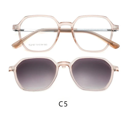 Magnetic Clip on Glasses Women Driving Polarised Polygonal Optical Myopia Eyewear Men Custom Prescription Glasses TJ2187
