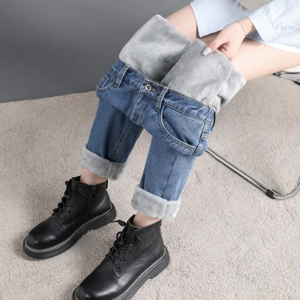 Winter Warm Slim Jeans Ladies Casual Denim Pencil Pants Thick Velvet Women Jeans High Waist Skinny Straight Jeans Fleece