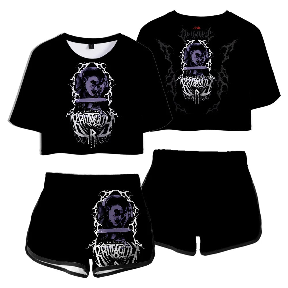 Rhea Ripley Merch Tops Two Piece Set Shorts+Lovely TShirt Harajuku Streetwear Girl Sets Everyday Wear