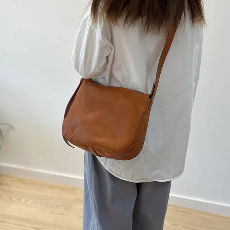 Simple Genuine Leather Women's Shoulder Bags 2026 New Nature Soft Cowhide Solid Color Versatile Crossbody Bags