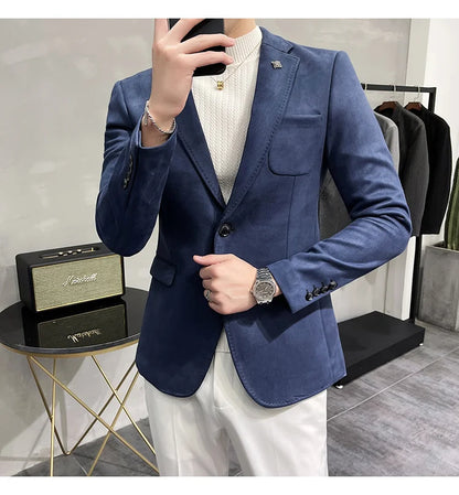 Deerskin Leather Jacket Blazer Men Casual Slim Fit Blazer Hombre Suit Leather Jacket Men Terno Masculino Men Clothing 6 Color