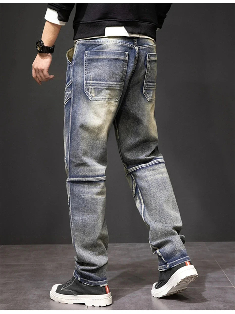 2024 Autumn and Winter New Jeans Fashion Street Jeans Men's Retro Punk Jeans Large Size 42 44